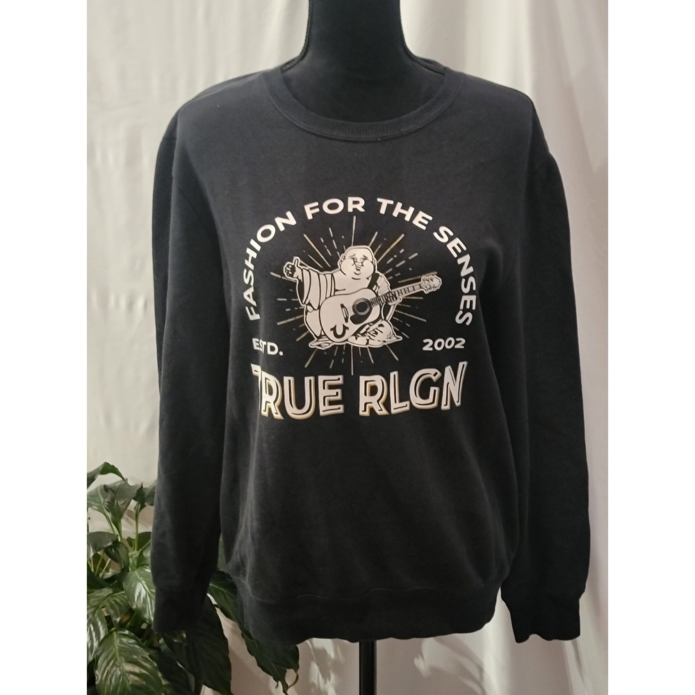 True Religion Black Buddha Graphic Crewneck Sweatshirt Fashion For The Senses S